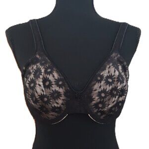 Warner's Black Floral Daisy Lace Bra Lined Underwire Plus Size 40B